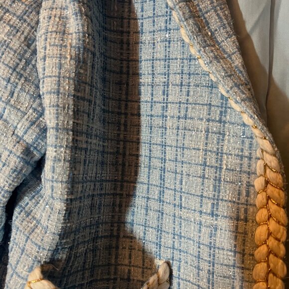 Woman's Sugarlips Light Blue Tweed Jacket Classic Cropped Blazer Large - Picture 2 of 3
